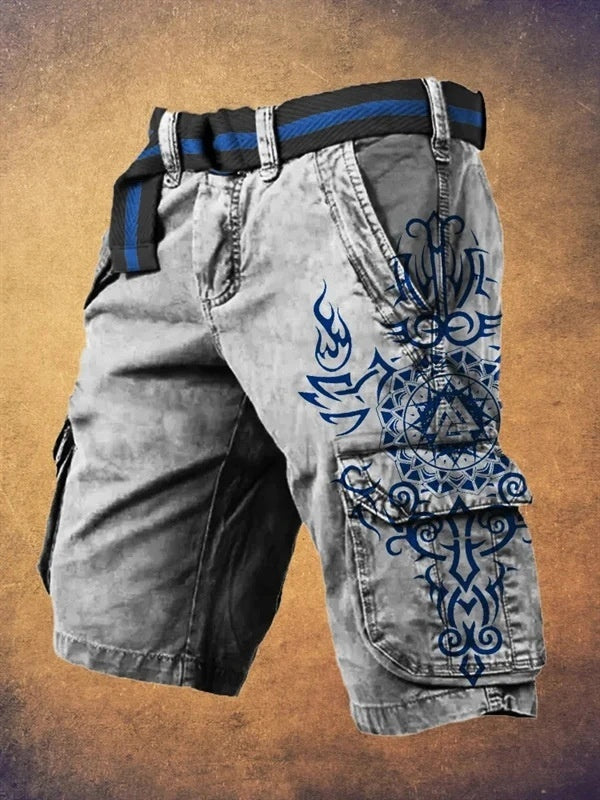 Vibrant Graphic Utility Bottoms with Secure Pocket Storage-Gray/Blue-Theone Apparel