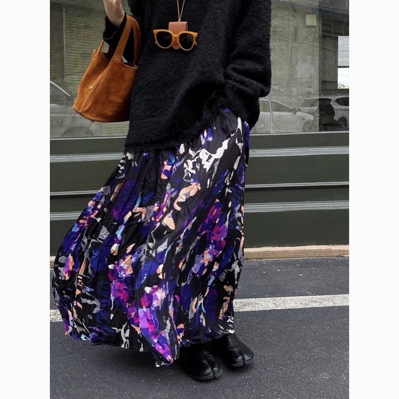 Vintage Crumpled Floral Skirt For Unique Everyday Style-Theone Apparel