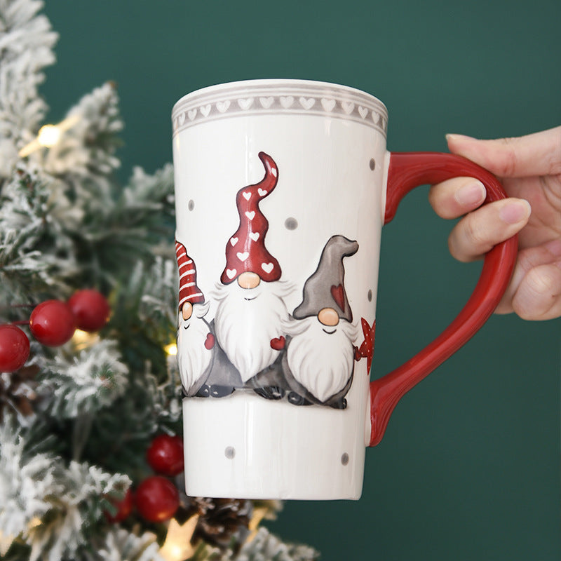 White, Gray & Red Gnome Trio Tall Ceramic Coffee Mug-Theone Apparel