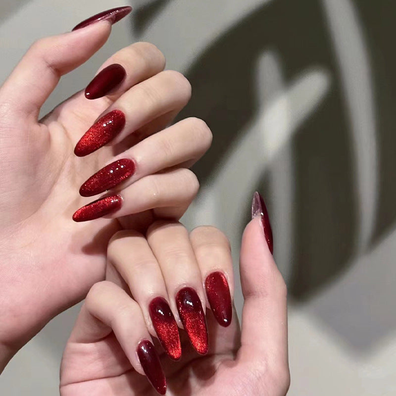 Women's Deep Red Valentine's Day Ballet Nail Set with Glue-Theone Apparel