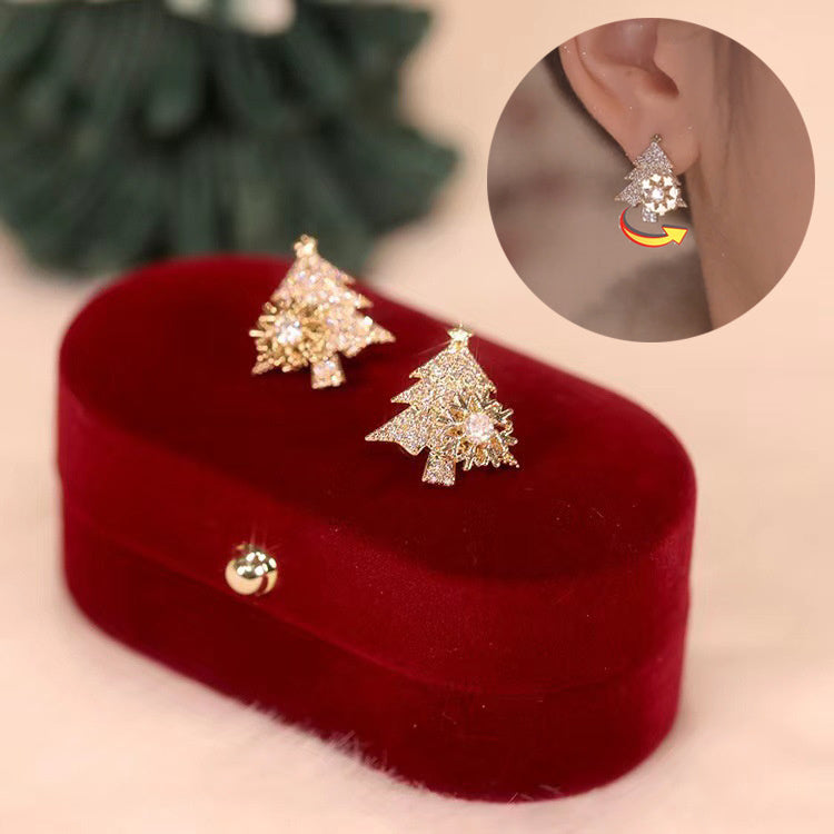 Women's Glittering Jeweled Small Christmas Tree Dangle Earrings-Theone Apparel