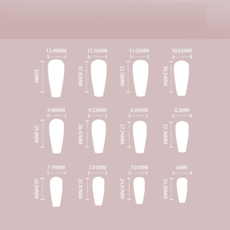 Women's Long French Nail Casket Shaped Nail Set with Rhinestones-Theone Apparel