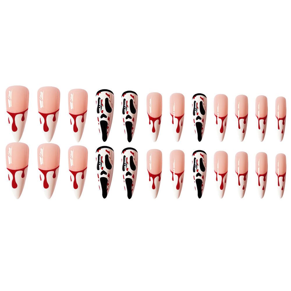 Women's Long Halloween Themed Coffin Nail Set in Blue and Orange-Scream Face-Theone Apparel