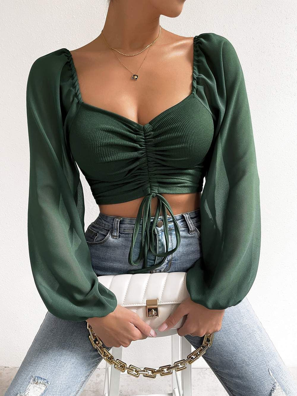 Women's Loose Fitting Billowy Sleeved Off the Shoulder Blouse-Theone Apparel