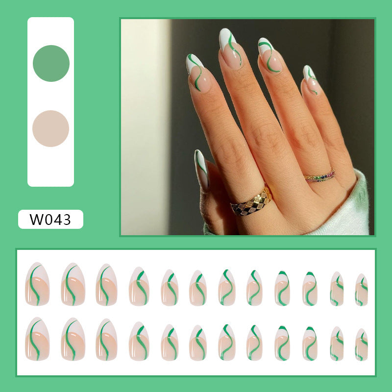 Women's Nude Almond Nail Set with Black Accent Details-Color 3-Theone Apparel