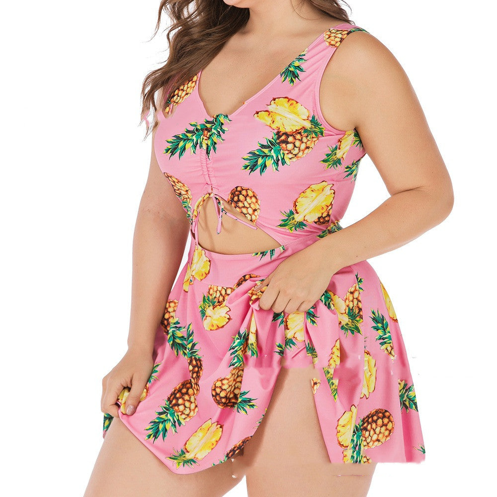 Women's One Piece Dress Style Swimsuit with Midriff Cutout-Pink-Theone Apparel