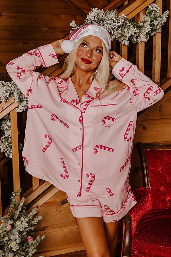 Women's Shirt and Shorts Two Piece Christmas Pajama Set in Various Colors-Pink Crutch-Theone Apparel