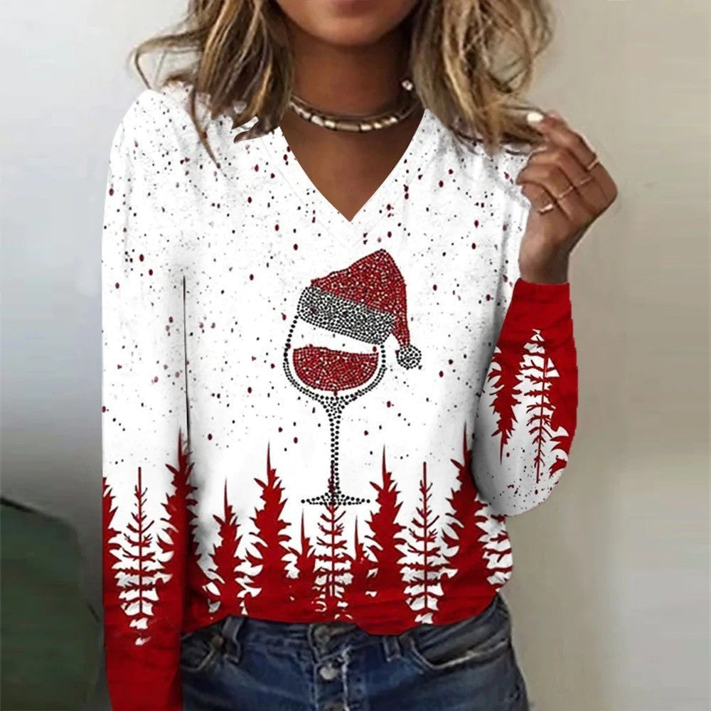 Women's Soft V-Neck Lightweight Christmas Shirt in Various Colors-Style 7-Theone Apparel