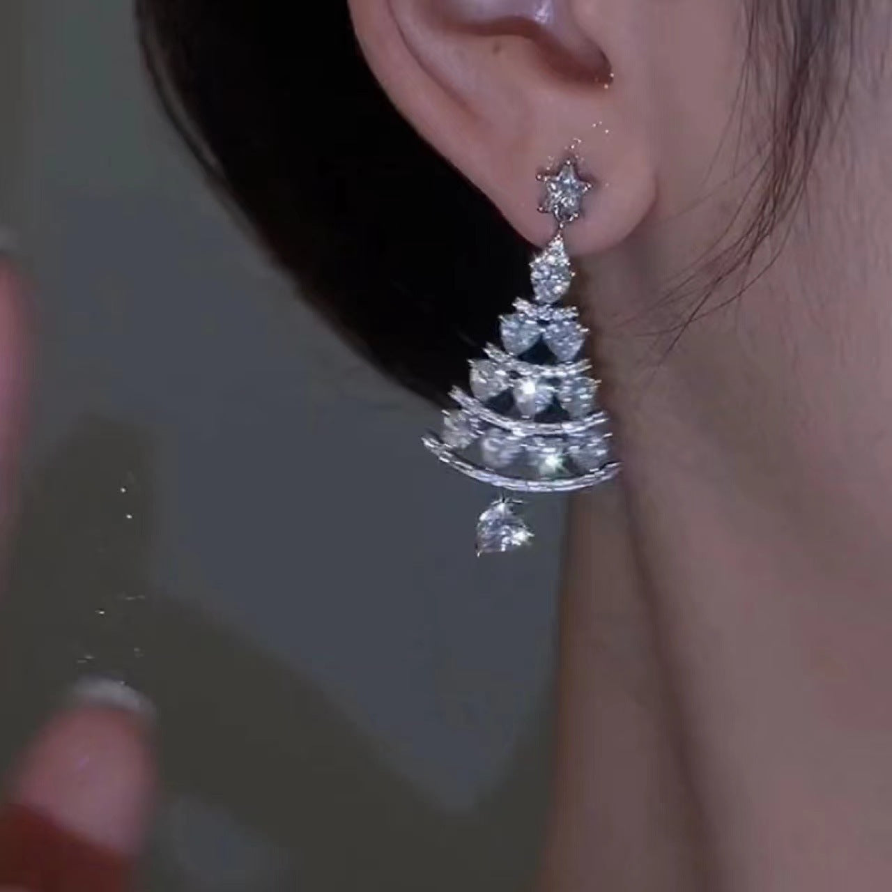 Women's Tiered Christmas Tree Dangle Earrings with Stud Back-Theone Apparel