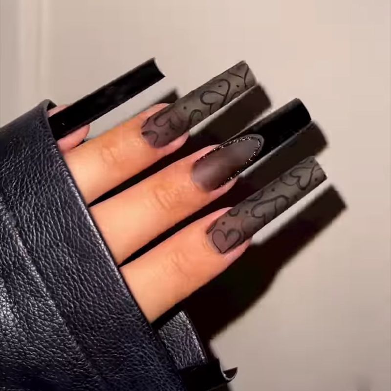 Women's Transparent Black Lace Nail Set for DIY Manicures-Black-Theone Apparel