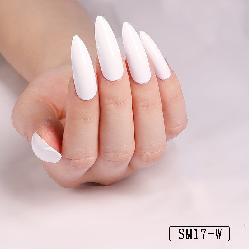 Women's Vibrant Long Round False Nail Set in Multiple Shades-White-Theone Apparel