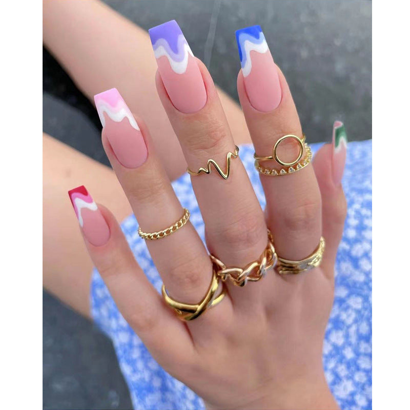 Women's Wavy Pattern Ballet Nail Set in Multiple Colors-Theone Apparel