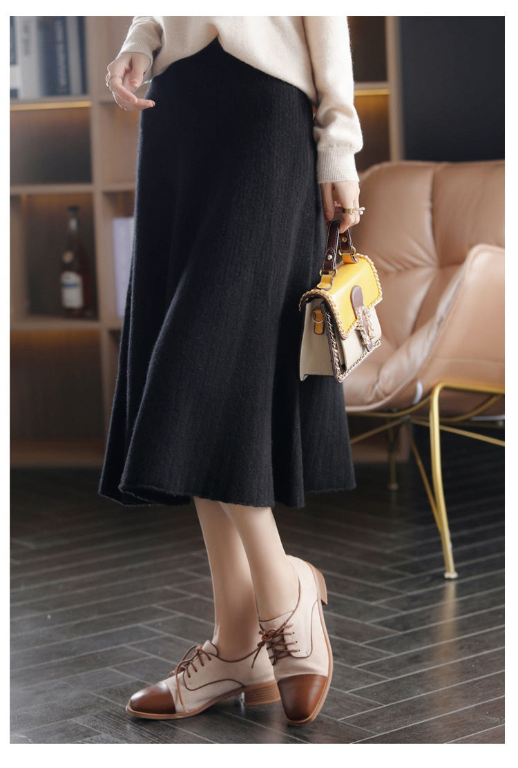 Wool Knitted Cashmere Pleated Skirt For Cozy Elegance-Theone Apparel