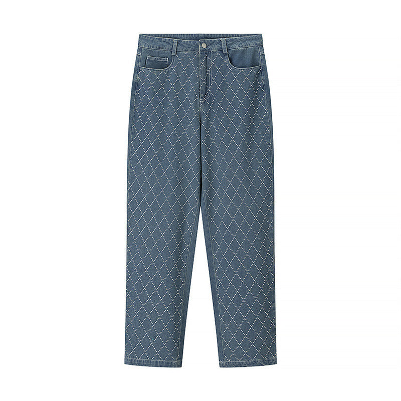 Jeans de moda de cintura alta con acentos estampados de diamantes