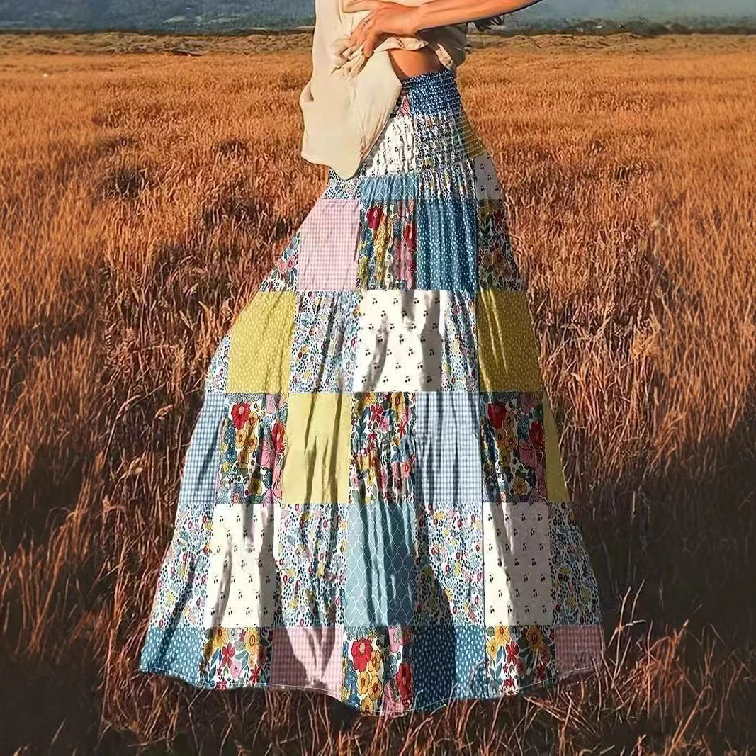 Printed Stitching Floral Long Skirt For Popular Everyday Wear