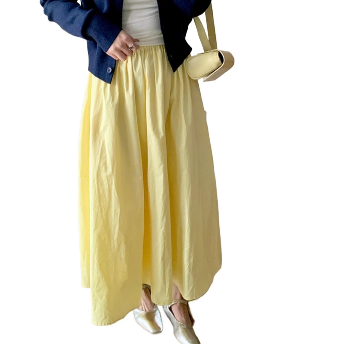 Elastic Waist Mid Length Skirt For Versatile Everyday Wear