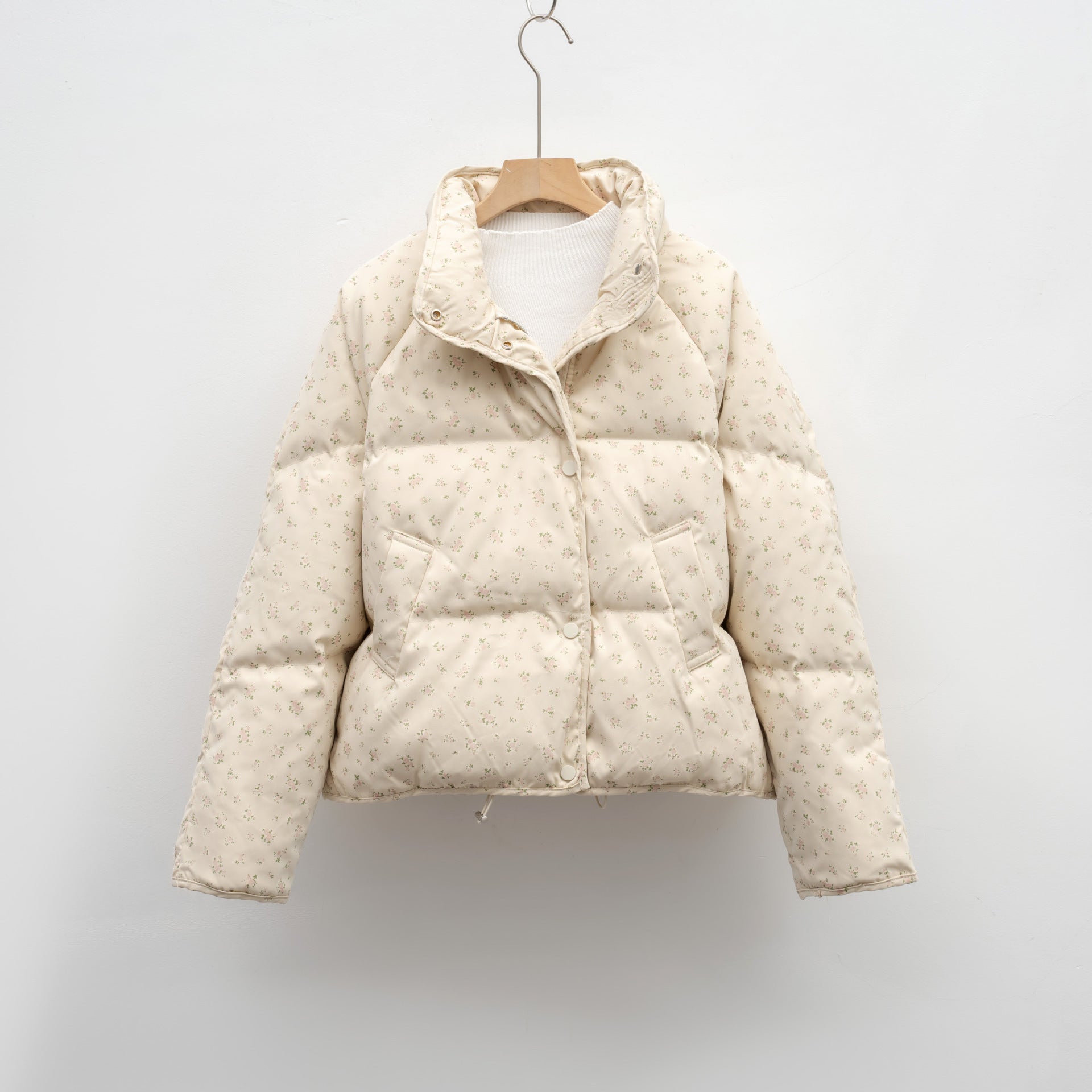 Petite Floral White Duck Down Short Jacket For Women