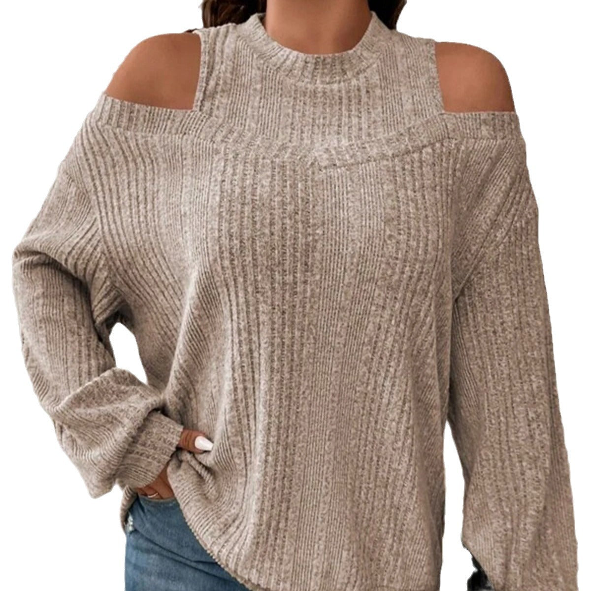 Casual Solid-color Off-shoulder Fashionable Loose-fitting Long Sleeves