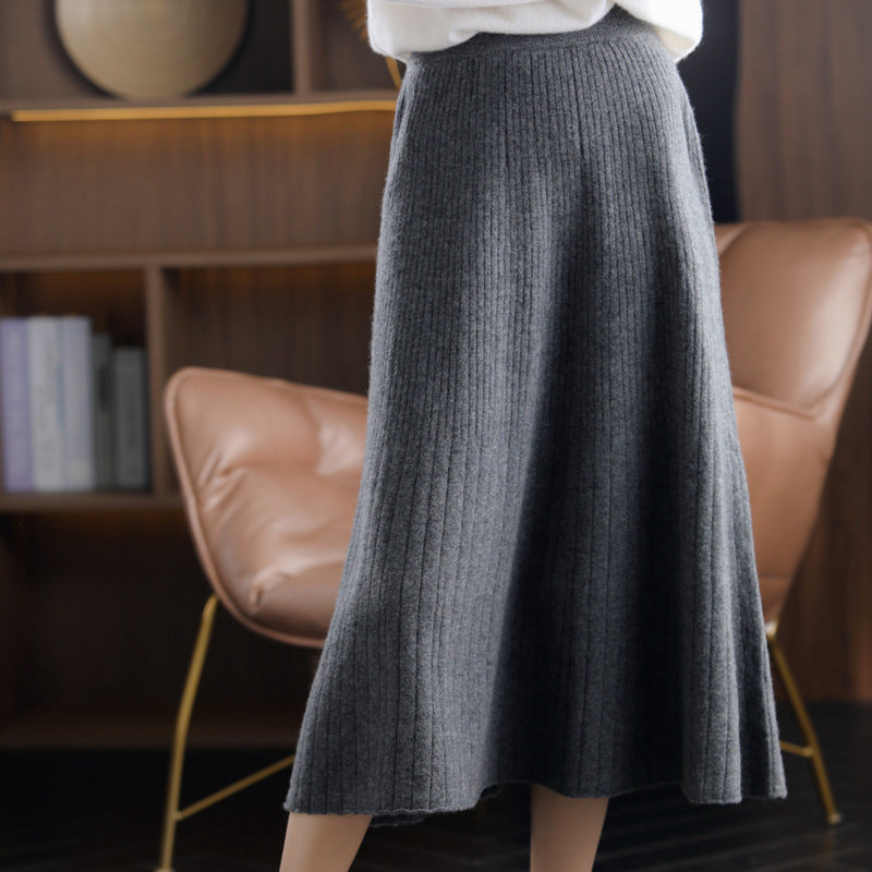 Wool Knitted Cashmere Pleated Skirt For Cozy Elegance