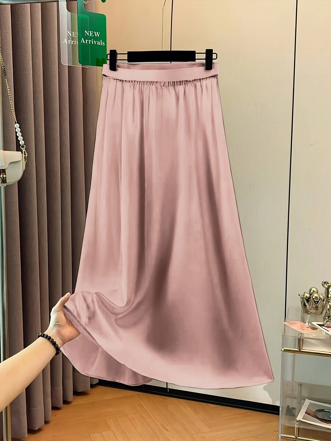Elegant Solid Color Satin A-Line Skirt For Graceful Outfits