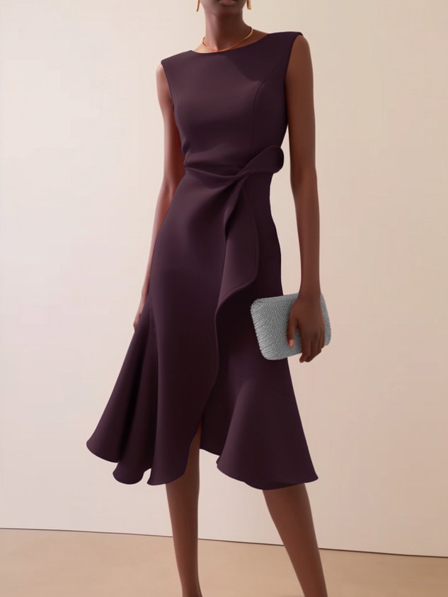 Robe à cou de couches sans manches rouges avec tempérament élégant