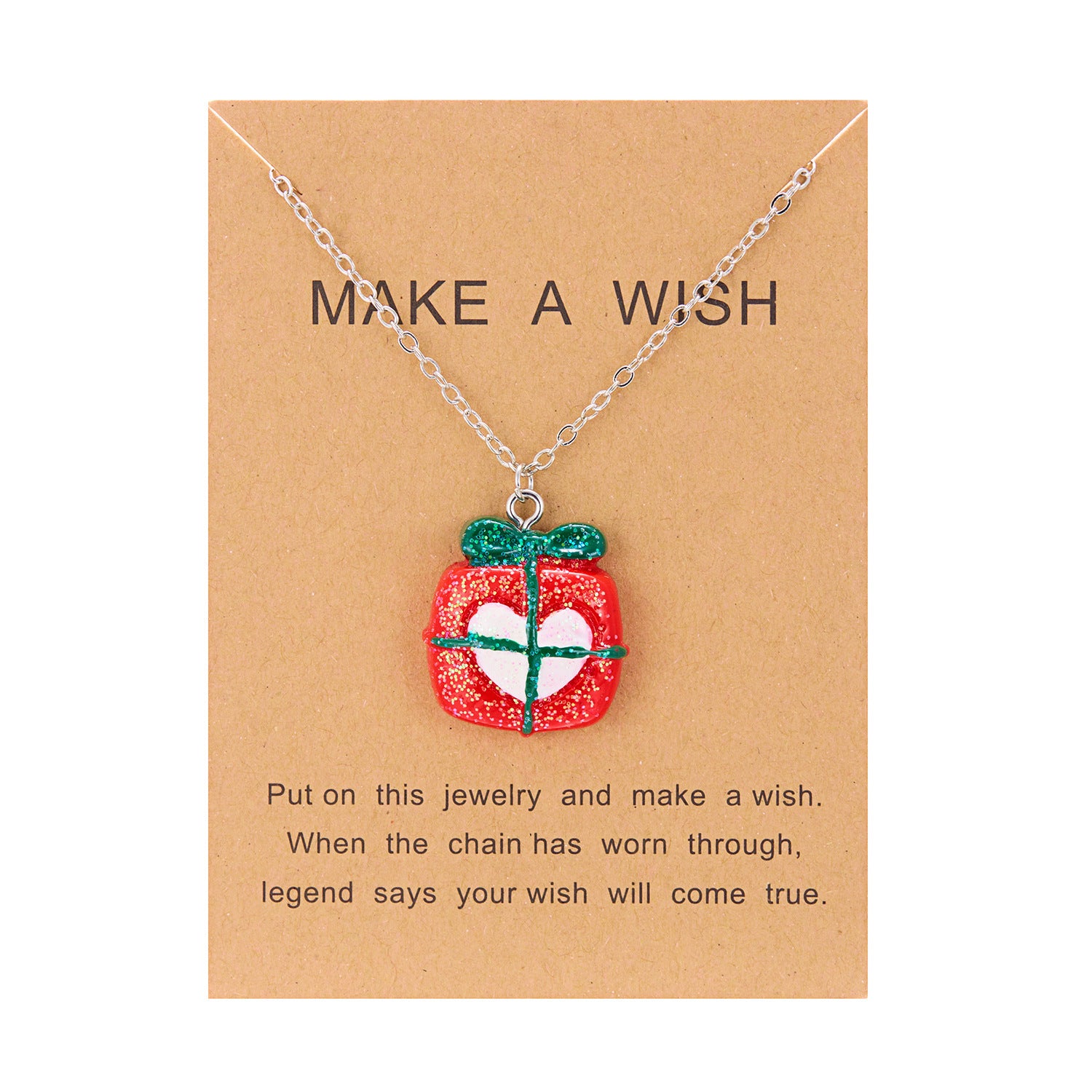 Silver-Tone Christmas Resin Glitter-Accent Chain Pendant Necklace in Assorted Styles