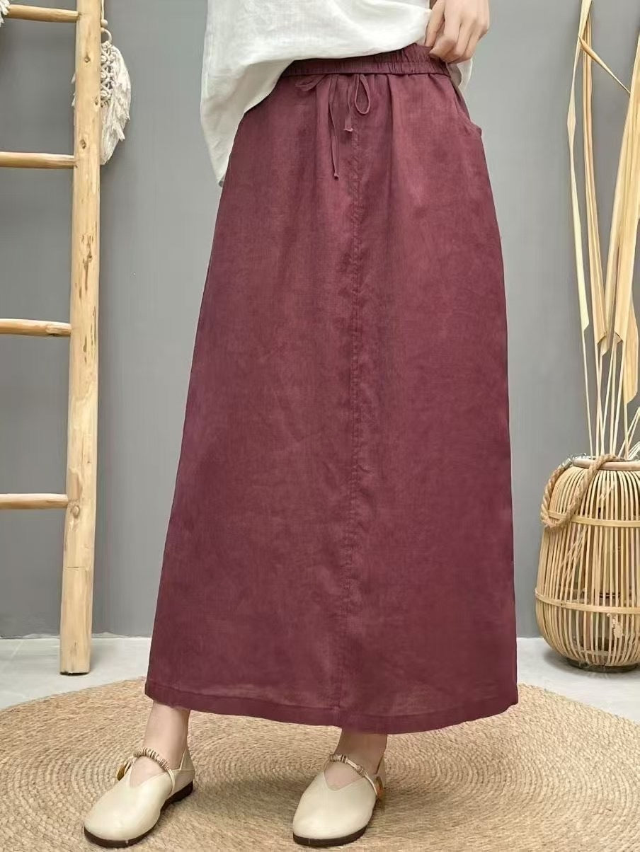 Lace Up Linnen Hoge taille rok met rugsplit