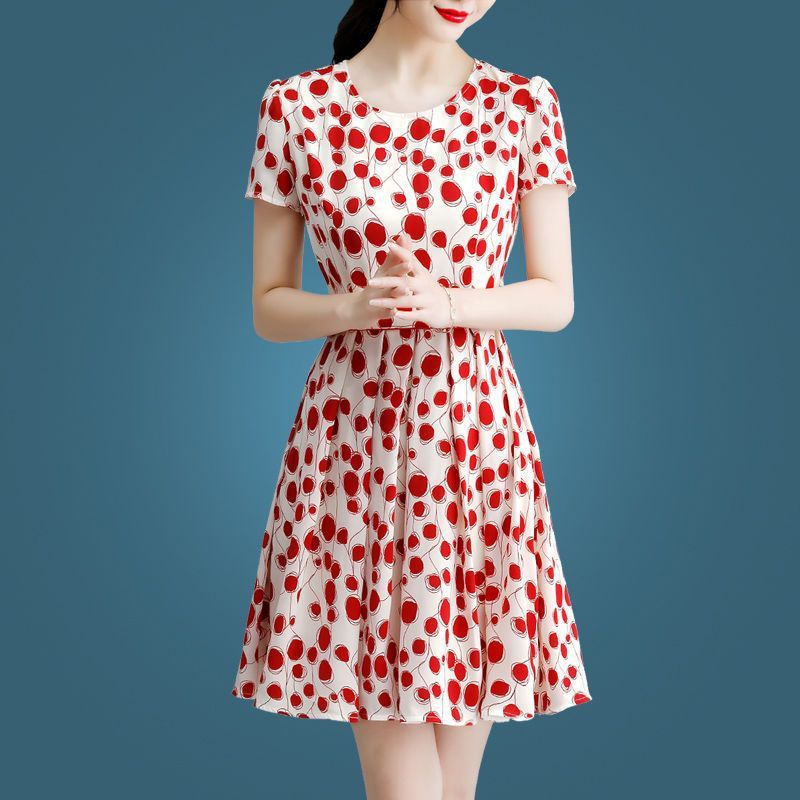 Gaun sutra es polka dot high-end untuk gaya musim panas yang mewah