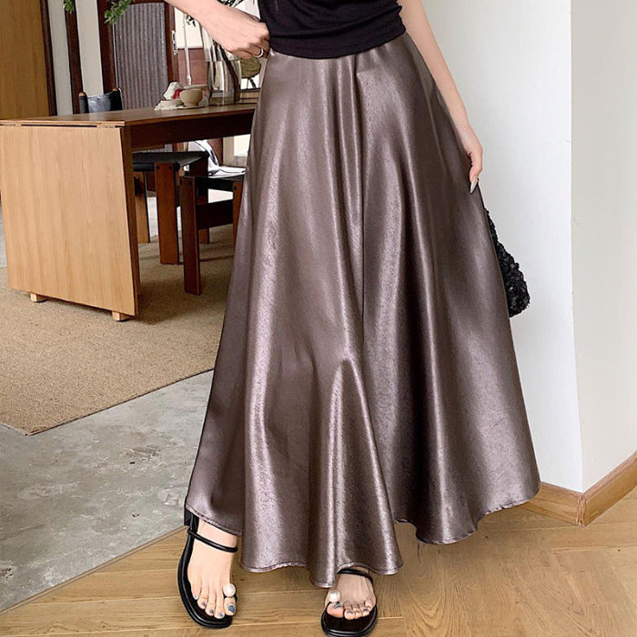 Acetate Satin Draped Skirt For Casual Versatile Styling