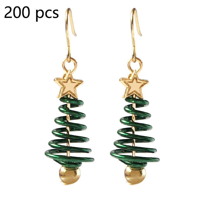 Festive Spiral Christmas Tree Drop Earrings with Golden Stud