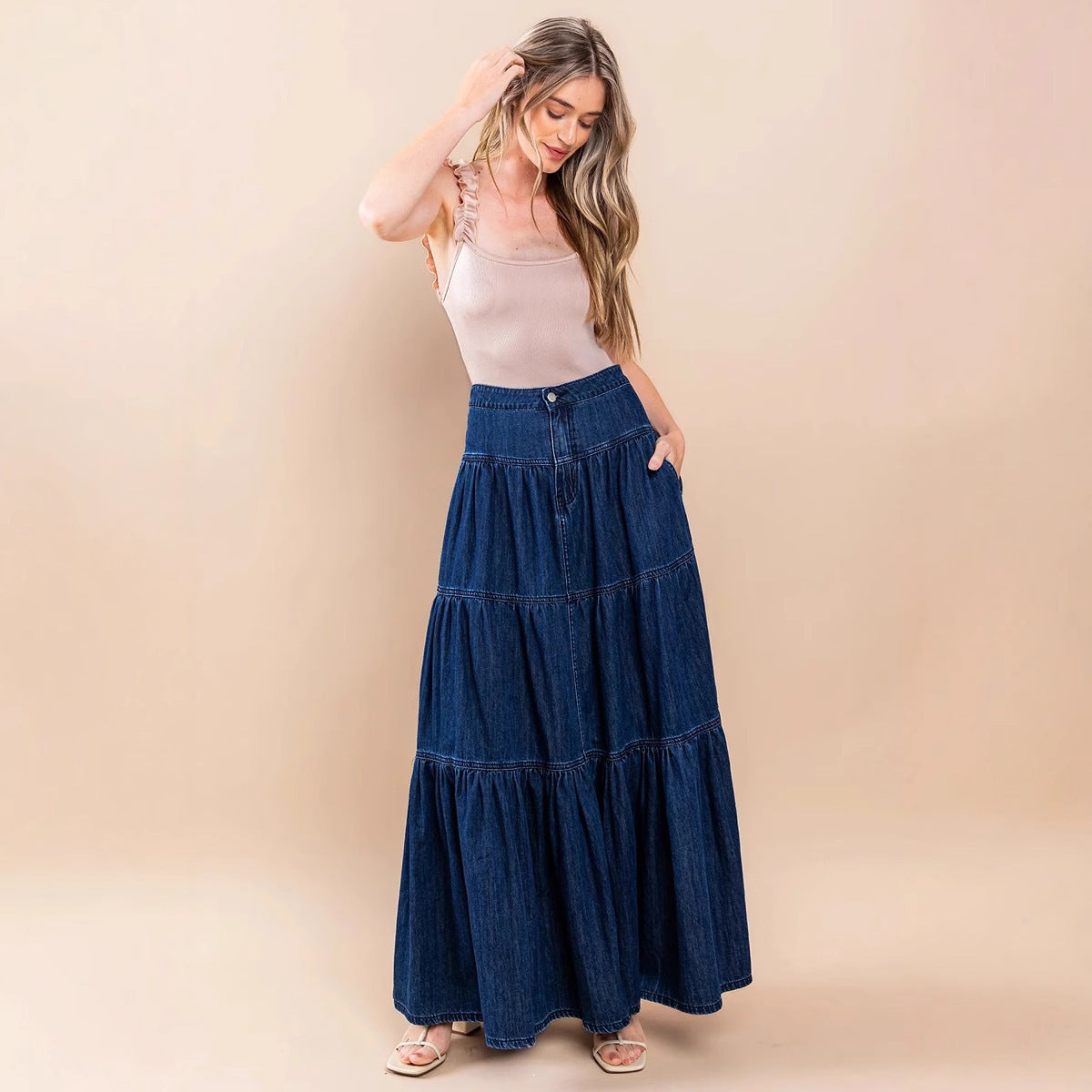 Low Waist Distressed Denim Skirt For Laid Back Vacations