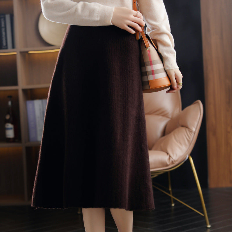 Wool Knitted Cashmere Pleated Skirt For Cozy Elegance
