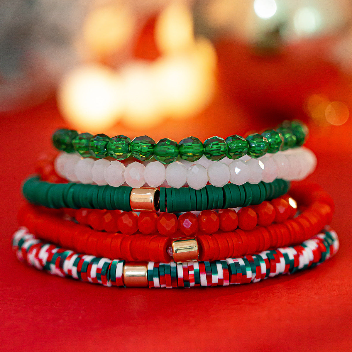 Christmas Men's & Women's Polymer Clay Bead Bracelet Set in Assorted Styles