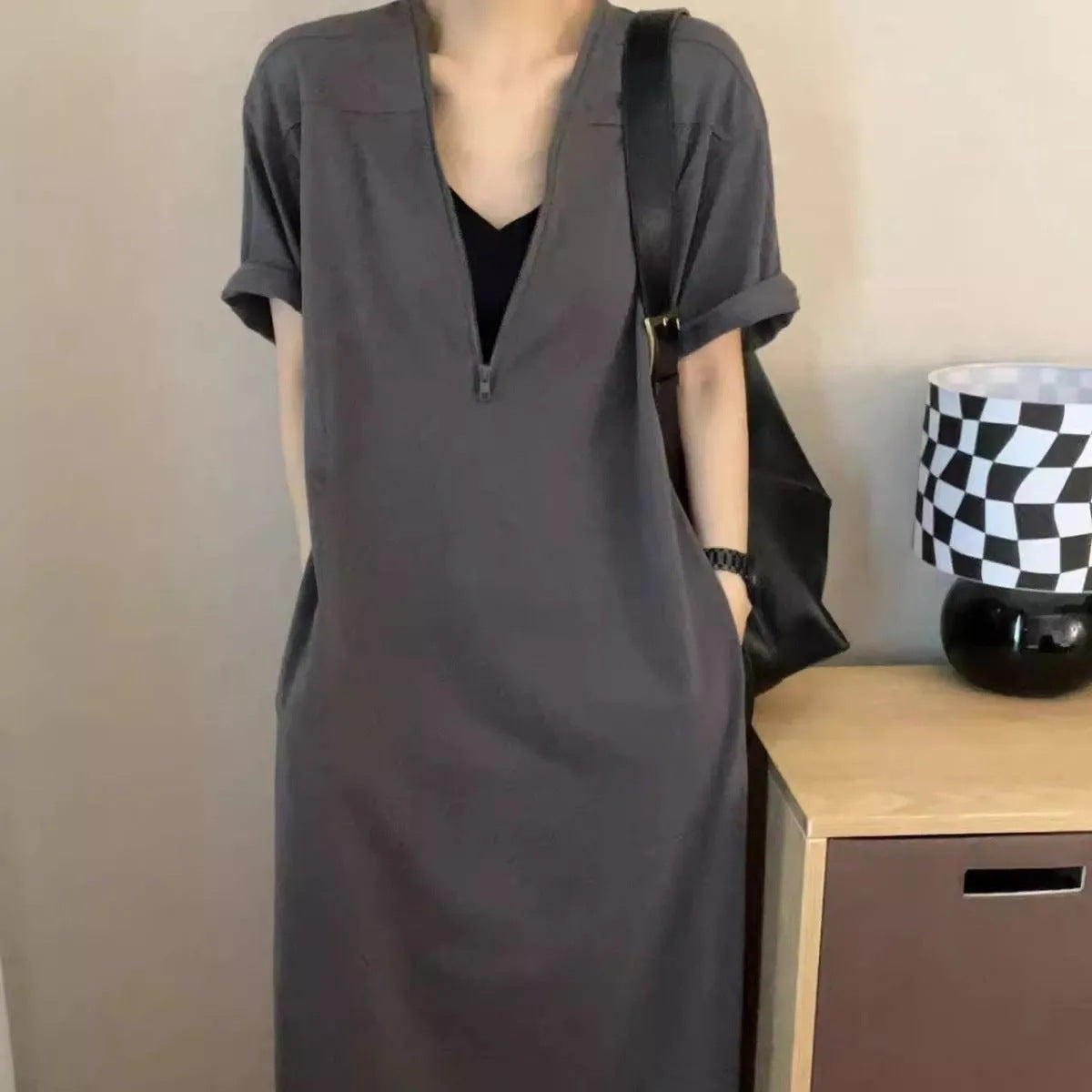Retro Hepburn Zipper Dress with Loose Summer Fit