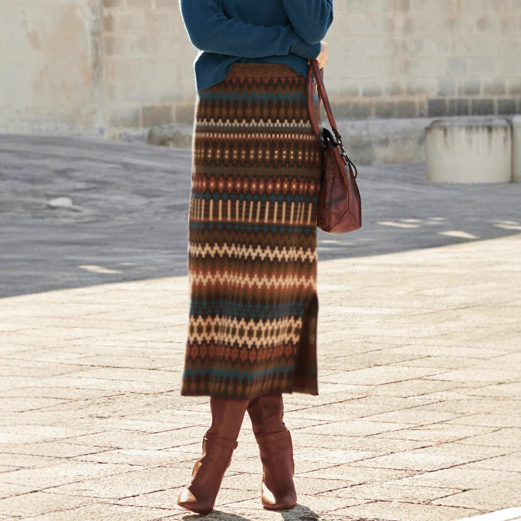 High Waist Printed Slit Skirt For Confident Modern Style