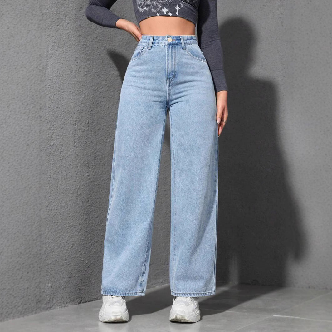 Calças de jeans de perna larga e solta relaxadas para conforto