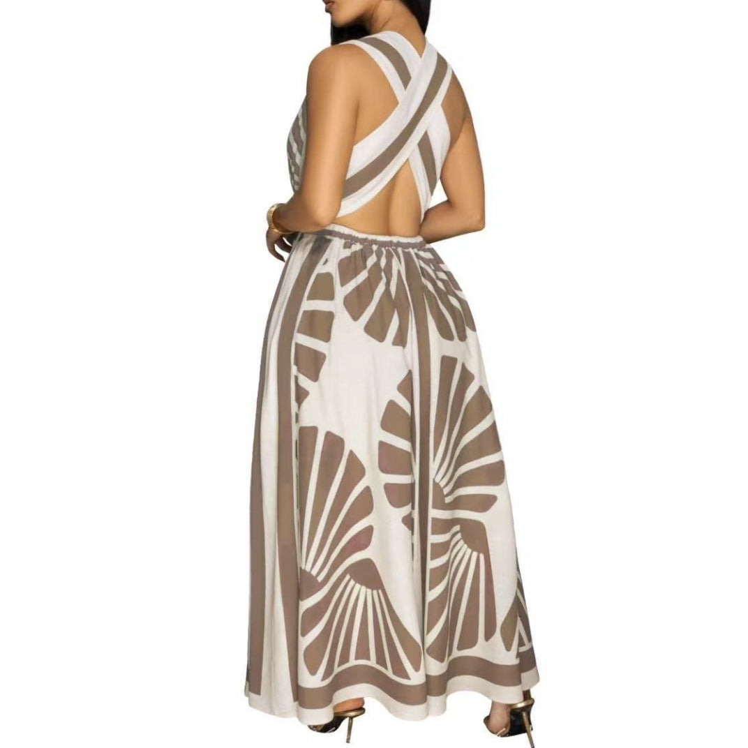 Robe sans dos imprimée en V plostie pour les soirée Summer