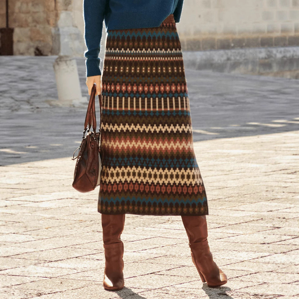 High Waist Printed Slit Skirt For Confident Modern Style