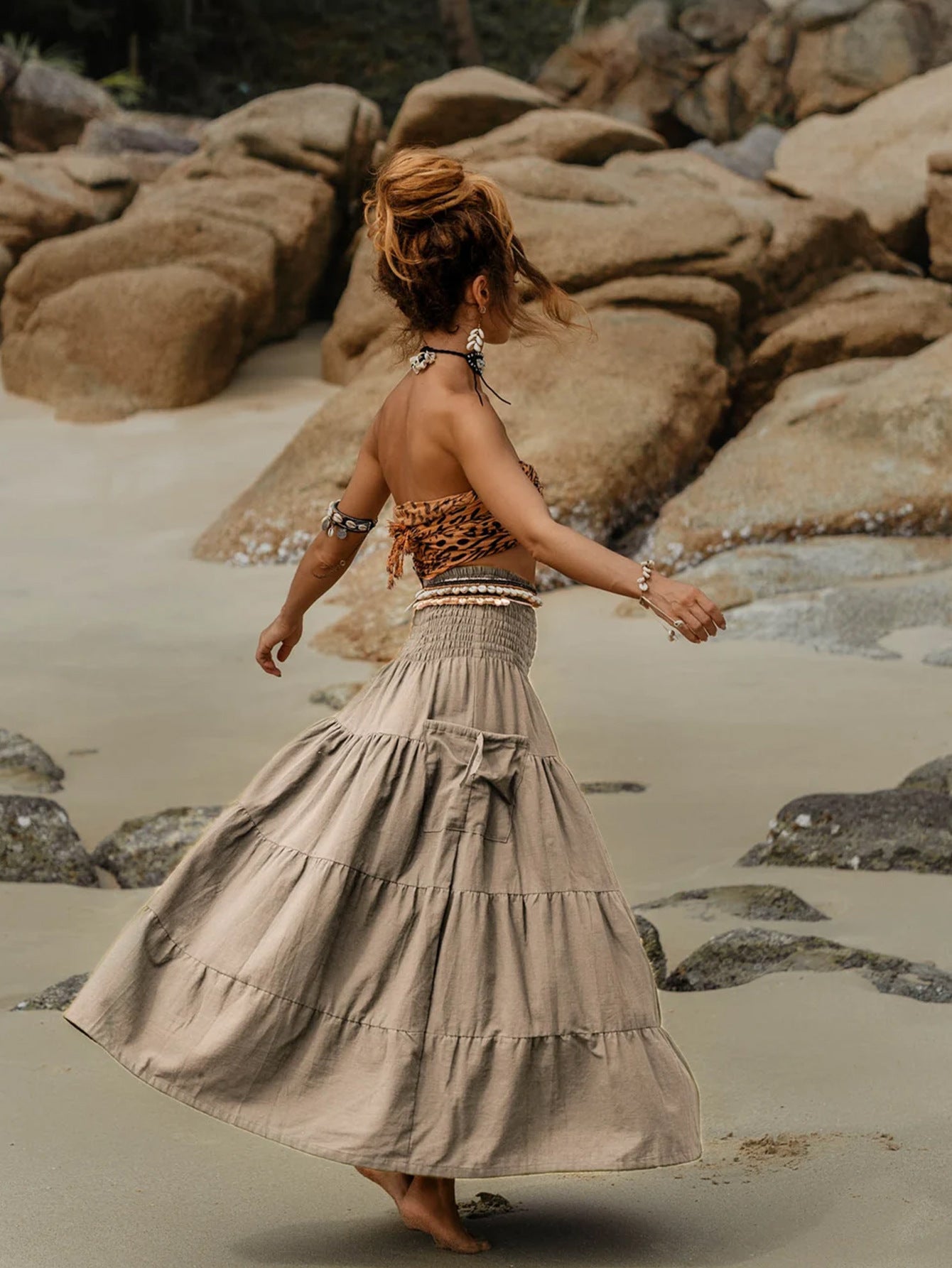 Bohemian Loose Solid Skirt For Relaxed Everyday Comfort