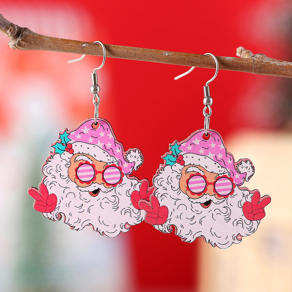 Funky leuke houten coole kerstman met zonnebril hang oorbellen in diverse stijlen