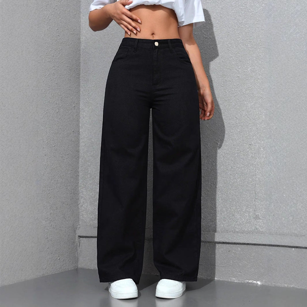 Pantaloni in denim a gamba larga in forma rilassata in forma per il comfort