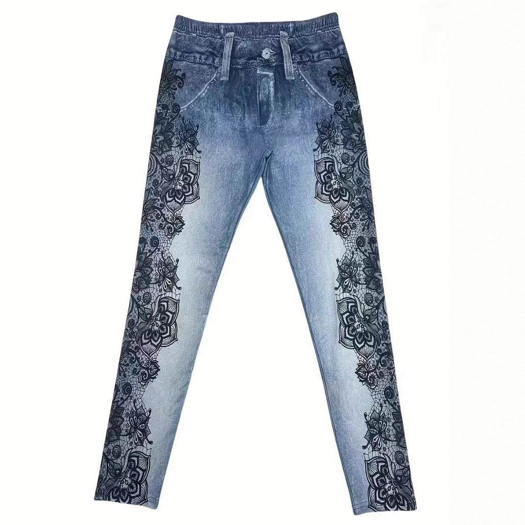 Casual Pants High Waist Print Skinny Tappered Pants