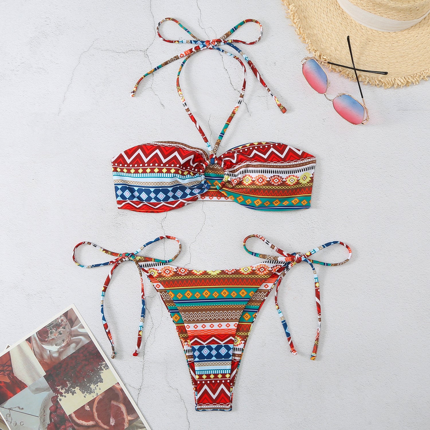 Costume da bagno in bikini scissione Halter per look da spiaggia alla moda da donna
