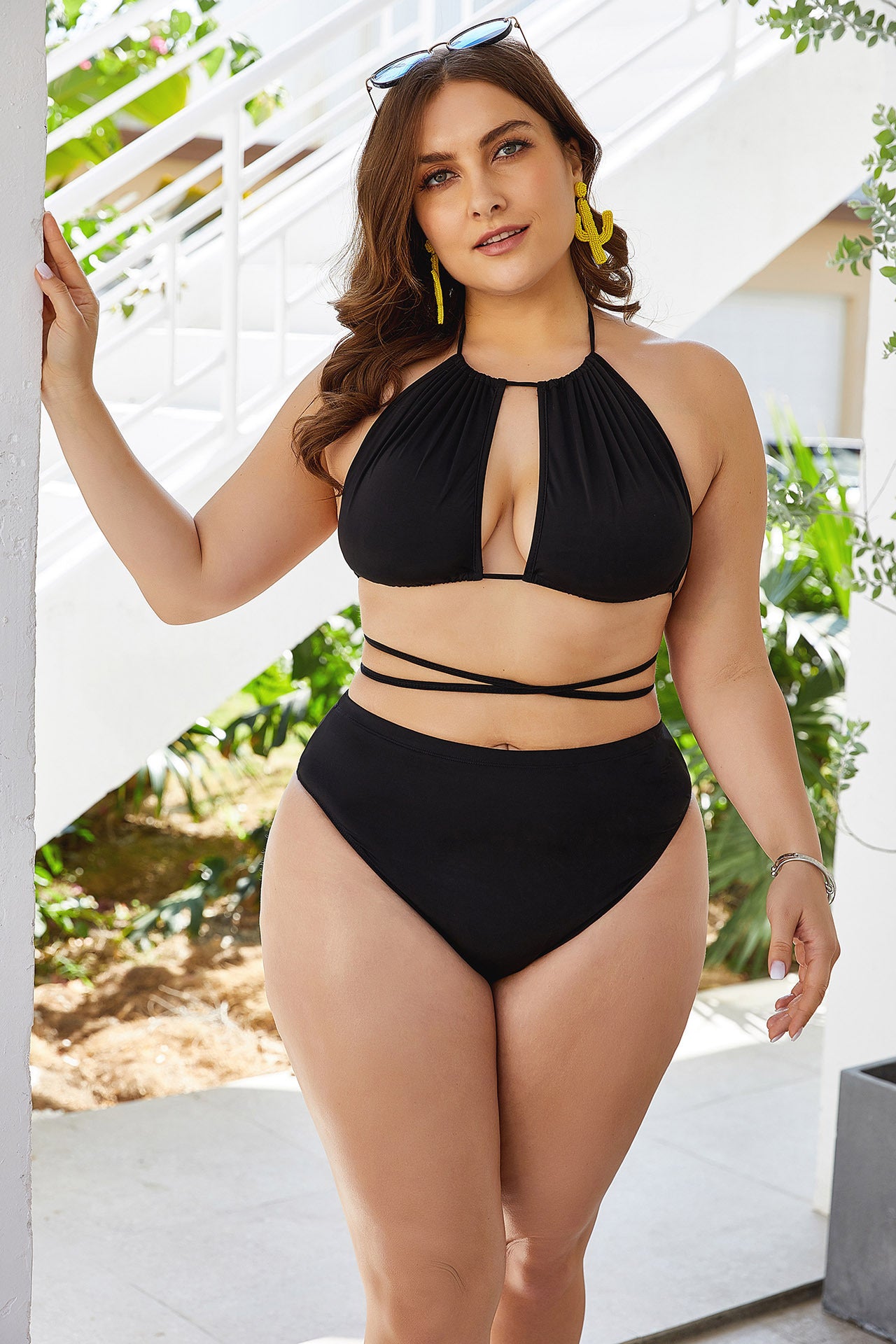 Zwart hoog-taille plus size bikini voor stijlvolle lichaamsdekking
