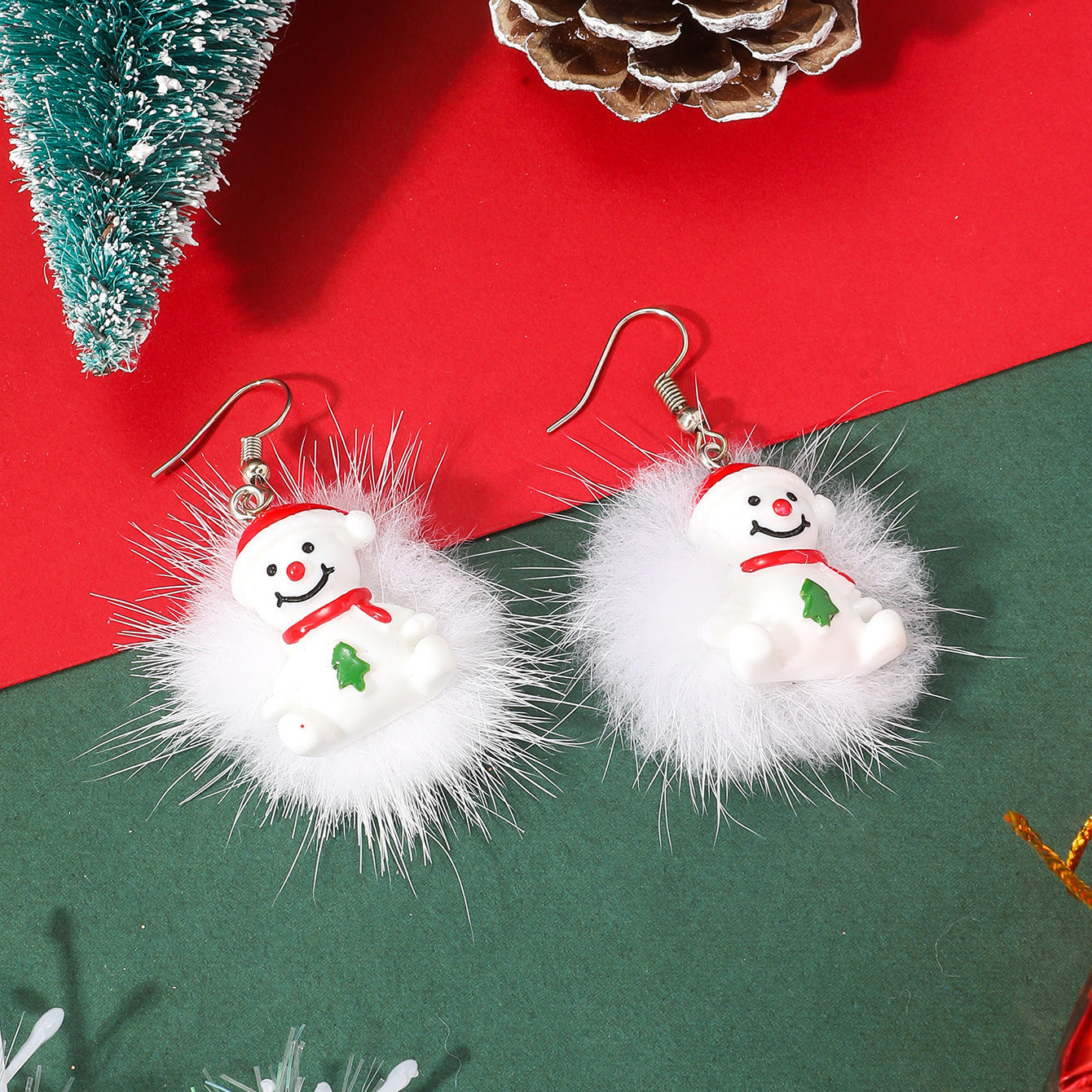 Flufffy Christmas Themed Puffball Earrings in Various Patterns