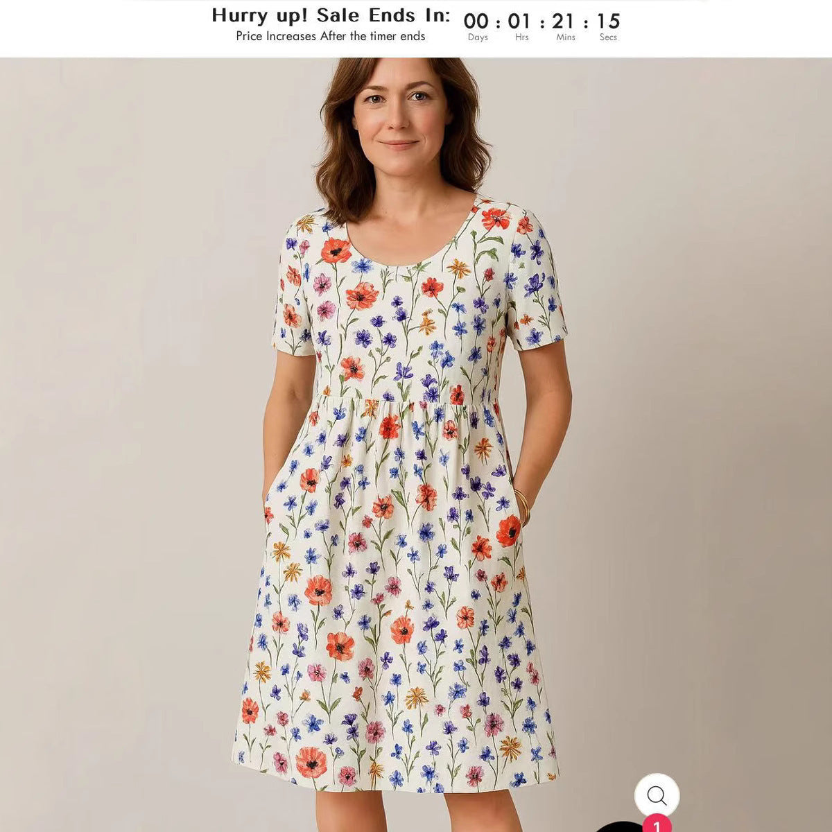 Robe de t-shirt décontractée avec cou rond, poches et détails