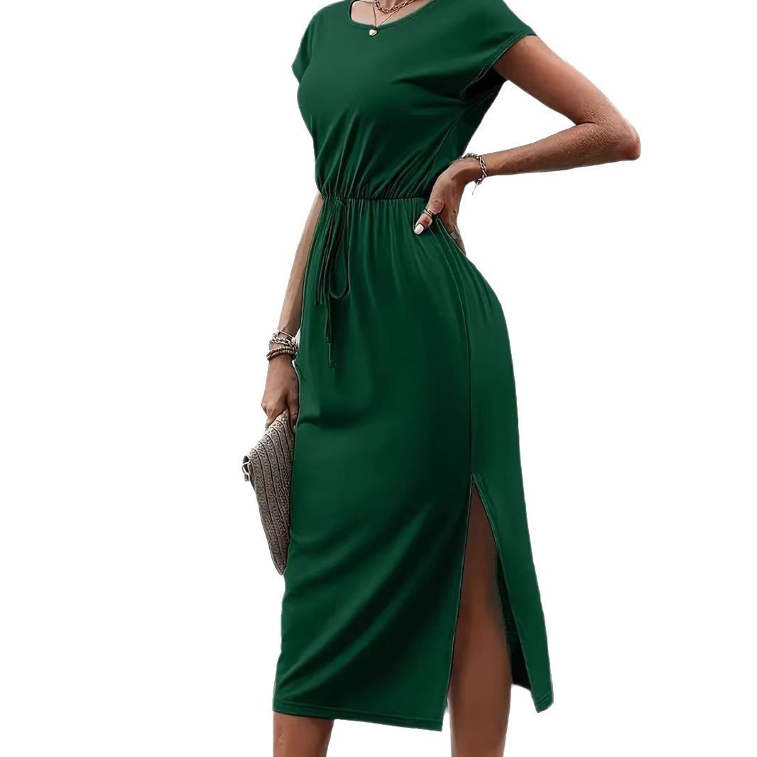 Robe à manche courte sans effort sans effort avec taille cintrée