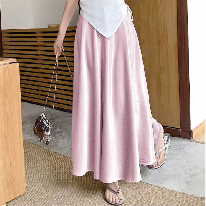 Acetate Satin Draped Skirt For Casual Versatile Styling
