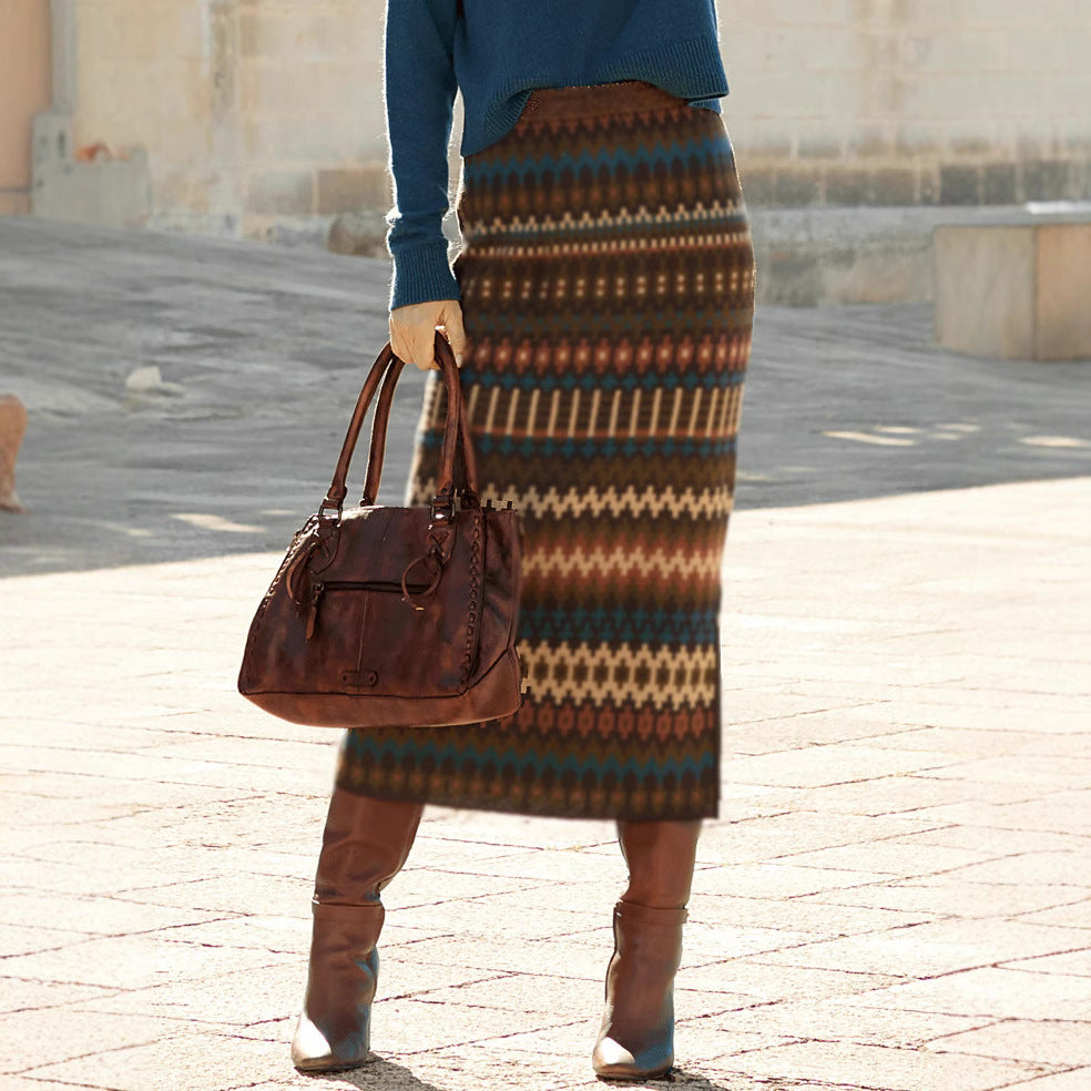 High Waist Printed Slit Skirt For Confident Modern Style