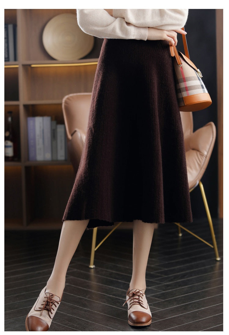 Wool Knitted Cashmere Pleated Skirt For Cozy Elegance